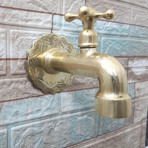 Unlacquered Brass Bathtub Tap - Moroccan Vintage brass water faucet - Handmade Spigot Faucet-Single Handle Bathroom Sink Faucet - Water tap.