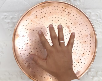Unlacquered Solid Copper Rain Shower Head, works outdoor indoor, Moroccan Handcrafted large vintage round brass showerhead
