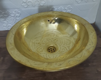 Authentic Hand-Engraved Moroccan Brass Sink hammered Round sink wash basin Vintage Marrakech Decor Style | Arabic Bathroom Basin