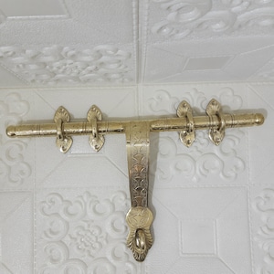 Unlacquered Brass Sliding Door Latch - Solid Brass Sliding Door Latch 15’’ - Moroccan vintage Handmade Etched Door Bolt