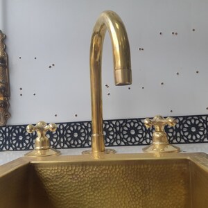 Unlacquered Brass 3-Hole Bathroom Faucet: Vintage Deck Mounted Vanity Tap