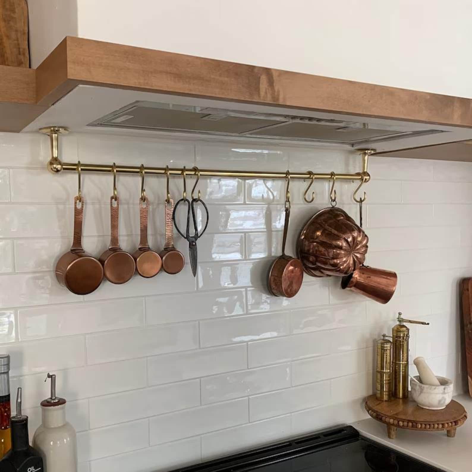 Barss Pot Rustic Unlacquered Brass Pot Rack – Custom Kitchen Hanging Rail – Wall ...