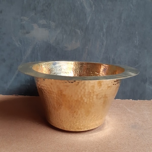 Hammered Unlacquered Brass Round Sink: Conical Bar Sink with Drain