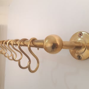 Unlacquered Brass Kitchen Rack with S Hooks: Handmade Pan Pot Rail