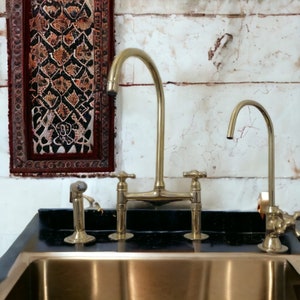 Unlacquered Solid brass kitchen sink faucet, kitchen sink faucet With Sprayer,Bridge faucet, brass kitchen faucet, antique faucet