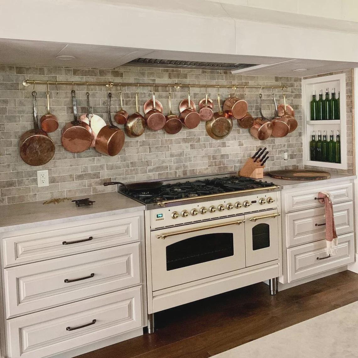 Pan Rails Unlacquered Brass Pot and Pan Rail 16mm – Edwardian Kitchen Rack, Cafe ...