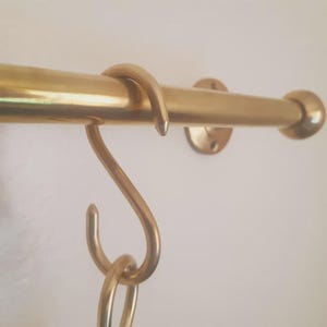 Unlacquered solid brass hanging pot and pan , kitchen hanging Rail , hanging hooks for kitchen , kitchen rack organizer , brass hanging hook
