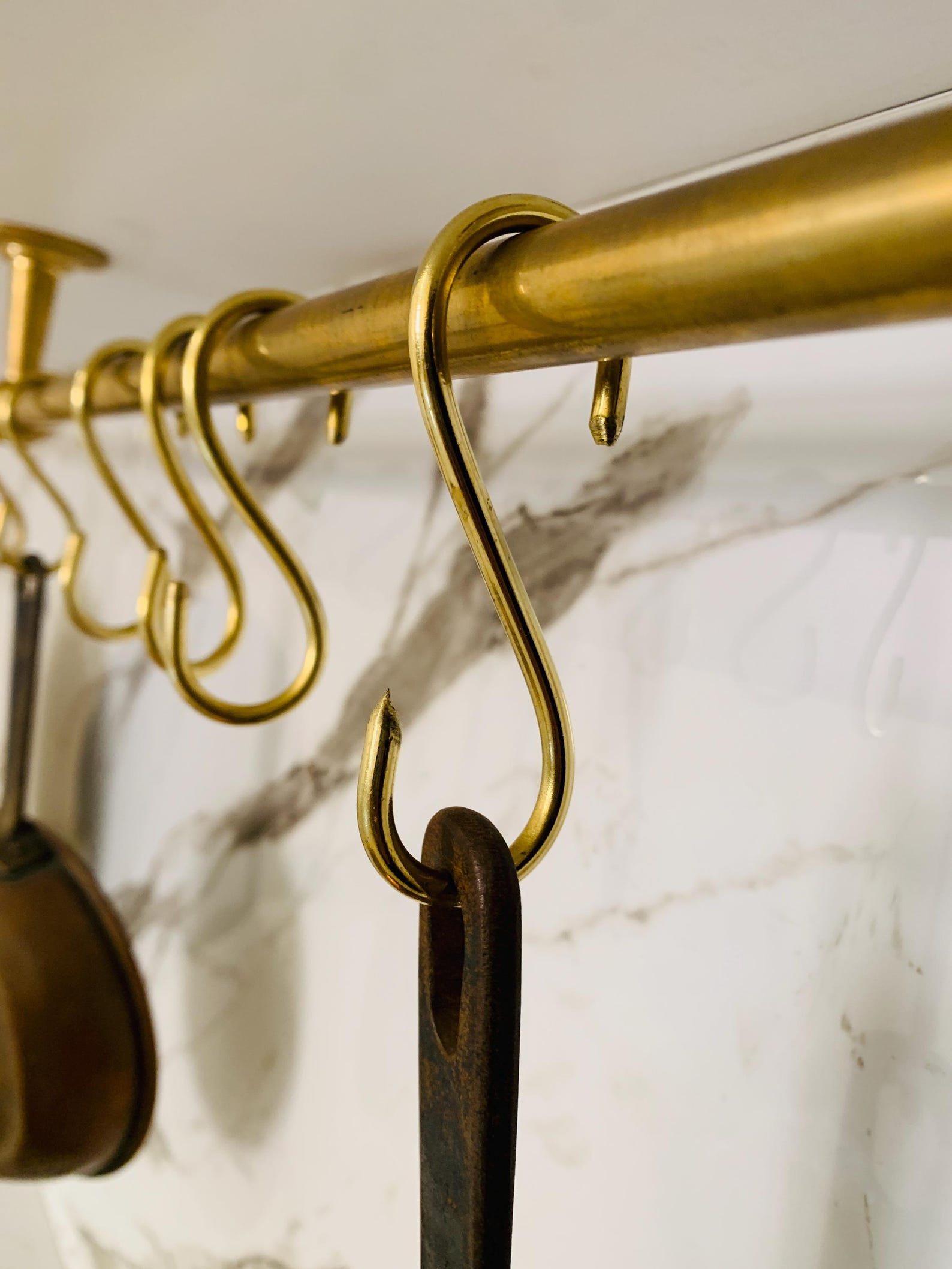 Unlacquered Brass Pot Rack: Rustic Wall Mount With S Hooks - Etsy