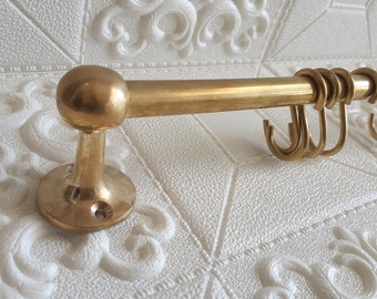 Brass curtain rod with hooks Brass pot rail Brass pot rack Brass shelf rail Brass wall hook Brass rod unlacquered brass wall hanging kitchen