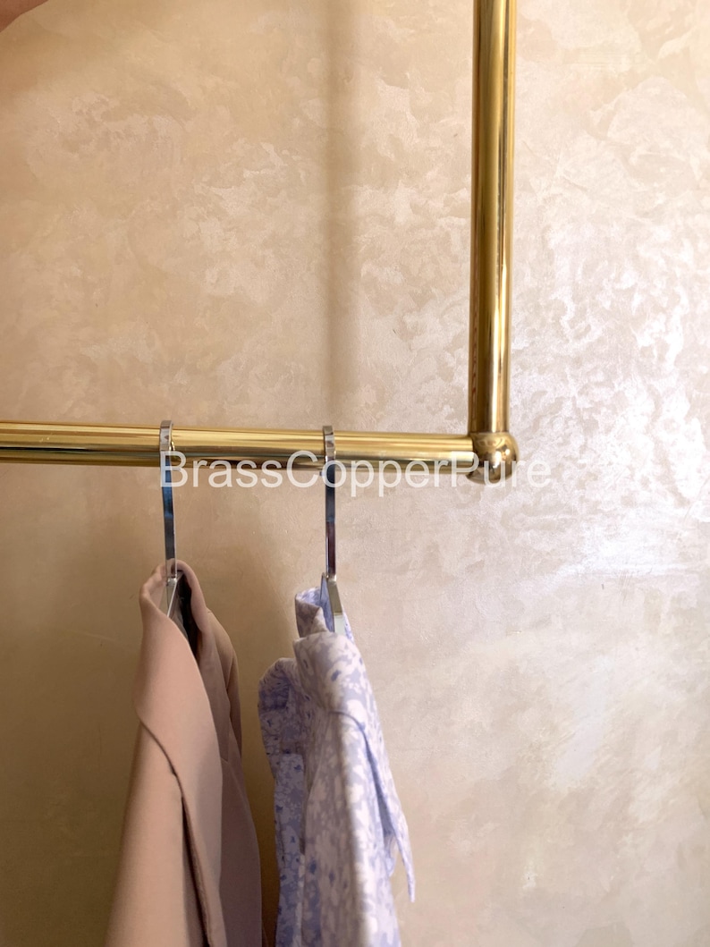 Handcrafted Unlacquered Brass Garment Rack, Ceiling Mounted ...
