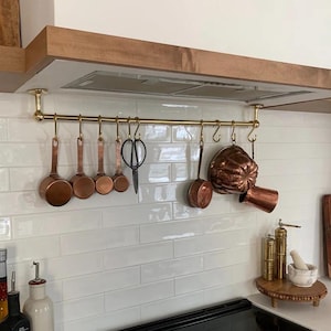 Unlacquered Brass Pot Rail: Kitchen Organizer Rack with S Hooks