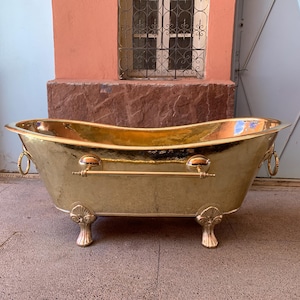 Handmade Unlacquered Brass Clawfoot Bathtub: Customizable Soaking Tub