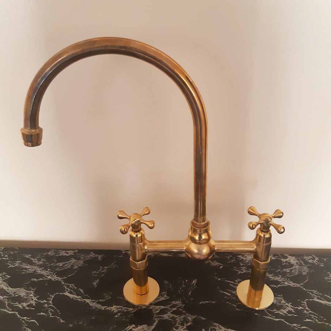 Antique Style Unlacquered Solid Brass Bridge Faucet Vintage Etsy