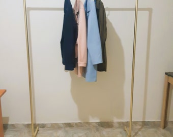 Handmade Brass Rolling Clothes Rack: Garment Storage with Wheels