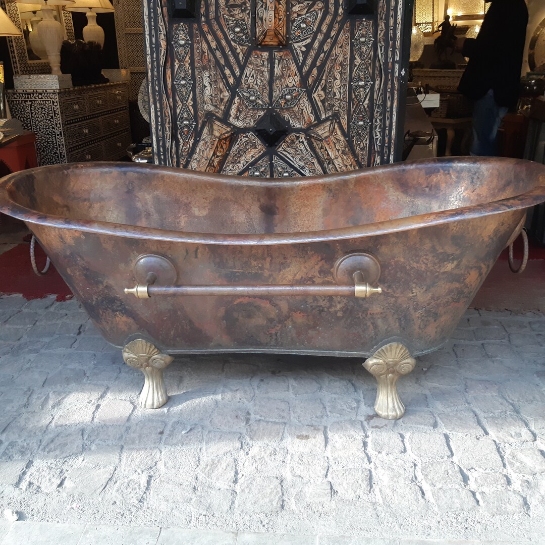 Antique Copper Bathtub With Rings , Solid Copper Bathtub, Vintage