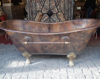 Antique copper bathtub with rings , Solid Copper Bathtub, Vintage Freestanding Tub, Customized Tub, 100% Natural Handmade Bathtub