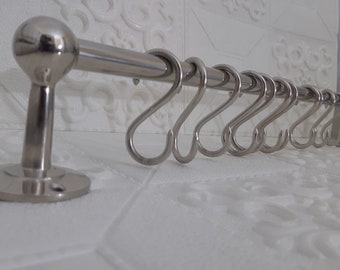 Unlacquered Nickel Finish Brass Pot Rack For Kitchen with "S" Hooks - Nickel Brass Pot Rack Wall Mounted -Pan Rack Hook- Brass Hanging Rack