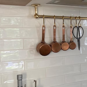 Unlacquered Brass Pot and Pan Rail, Wall Mounted Kitchen Rack with S Hooks, Solid Brass Hanging Rod, Antique Kitchen Organizer