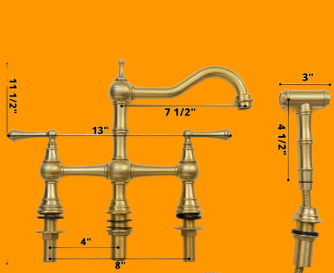 Unlacquered Brass Faucet 3 Holes Brass Faucet, Lever Handles Victorian