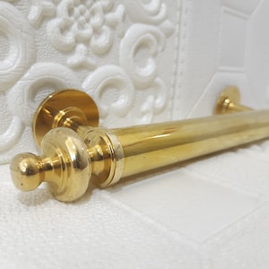 Towel Bar from Solid Brass Golden Glossy Minimal Wall Mounted Towel Holder Classic Bathroom Accessory Towel Hanger Rail Rack Moroccan