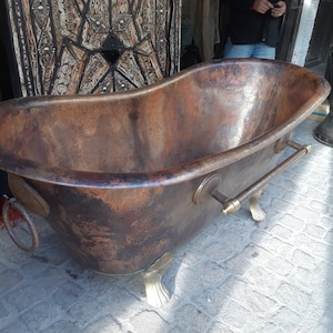 Bañera de cobre 100 % natural hecha a mano, bañera de cobre antigua con anillos, bañera de cobre macizo, bañera independiente vintage, bañera personalizada