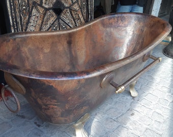 100% Natural Handmade Copper Bathtub, Antique copper bathtub with rings , Solid Copper Bathtub, Vintage Freestanding Tub, Customized Tub