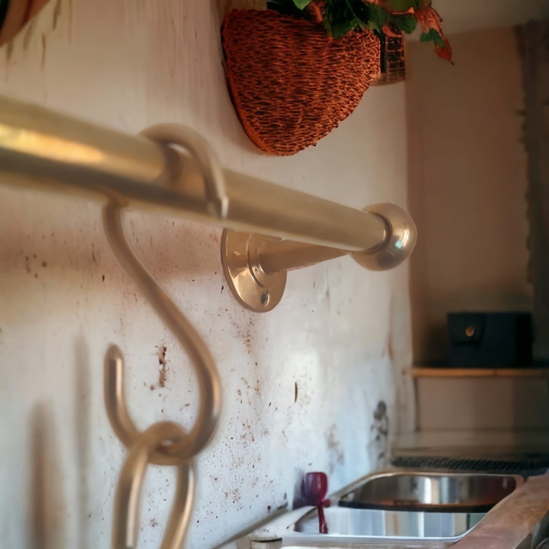 Unlacquered Brass Pot Rack Wall Mount for Kitchen With s Hooks Brass