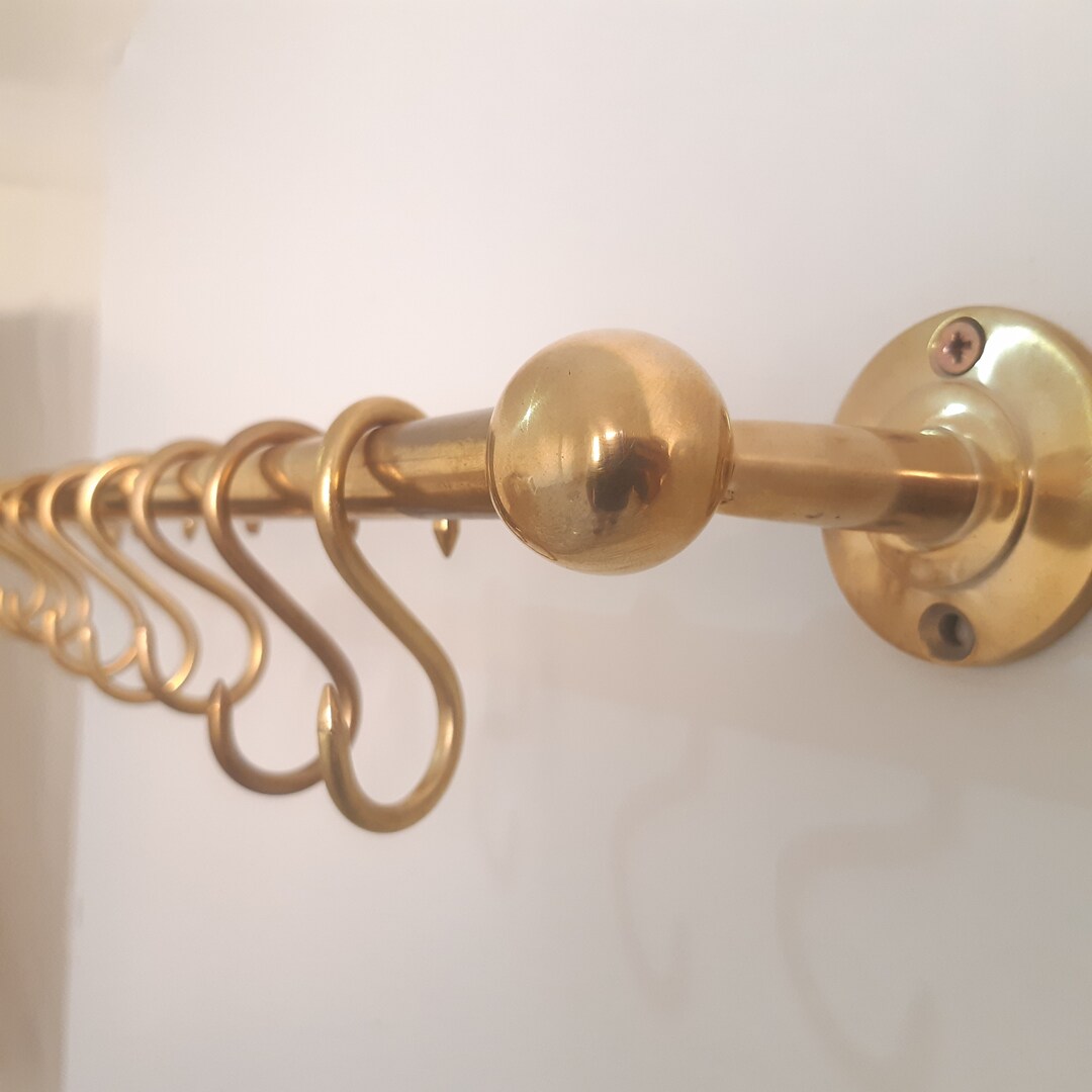 Unlacquered Brass Pot Rail With s' Hooks Antique Etsy