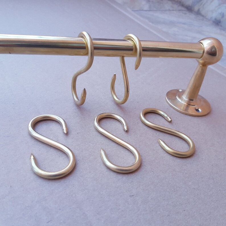 Unlacquered Solid Brass Hanging Pot and Pan, Kitchen Hanging Rail