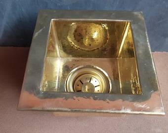 Hammered Brass Undermount Sink, Square Kitchen Sink, Farmhouse Bar Island Sink, Handmade Moroccan Copper Sink, Outdoor Prep Basin