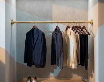 Custom Solid Brass Closet Rod  – Wall Mounted Brass Clothing Rod, Luxury Wardrobe Hanging Bar, Closet Organizer-  Wardrobe Hanging Rod