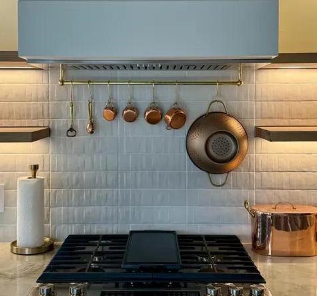Pot Rack Rail Unlacquered Brass Pot Rail With s' Hooks, Antique Style Unlacquered ...