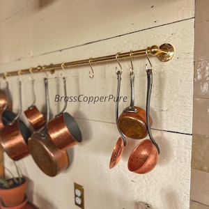 Unlacquered Brass Pot Rack with S Hooks: Hanging Kitchen Rail Organizer