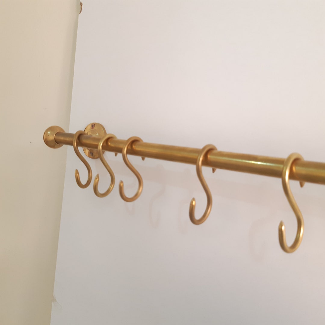 Brass Curtain Rod With Hooks Brass Pot Rail Brass Pot Rack Brass Shelf Rail Brass Wall Hook