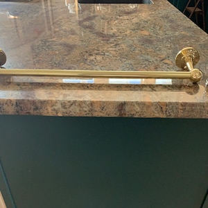 Unlacquered Brass Pot Rack Wall Mount For Kitchen with &quot;S&quot; Hooks - Brass Pot Rack Rustic Wall Mounted -Pan Rack Hook- Brass Hanging Rack