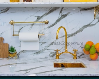 Brass Paper Towel Holder – Solid Unlacquered Brass Kitchen Paper Holder – Handmade Luxury Kitchen Accessory - Brass tissue Holder
