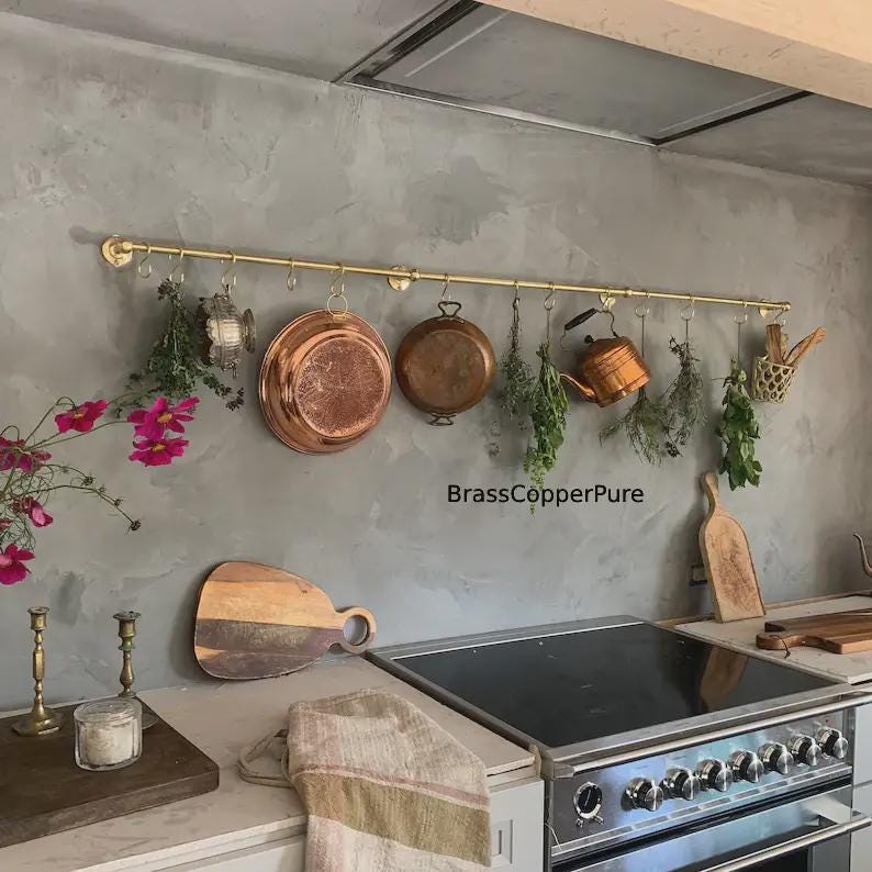 Unlacquered Solid Brass Hanging Pot and Pan , Kitchen Rack Organizer ...
