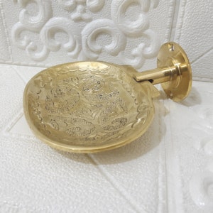 Moroccan Soap Dish with Engraved Oriental Arabic Motif Wall Mount Solid Brass Soap Sponge Holder Tray Sink Accessory Vintage Decoration
