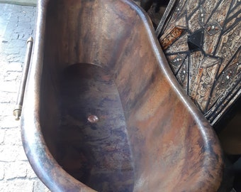 Solid Copper Bathtub, Antique Freestanding Tub with Rings, Vintage Slipper Bath