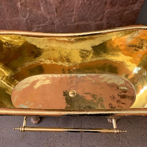 Handmade Unlacquered Brass Bathtub: Customizable Clawfoot Soaking Tub