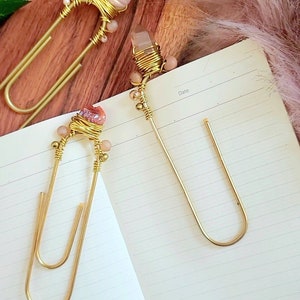 3pk Natural Rock 4 inch Paperclip Bookmarks Planner Charm Travelers planner bookmark Gold paperclip Xtra large paper clip