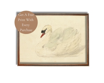 Swan Art Print Vintage Neutral Wall Art, Antique Nursery Wall Decor Instant Digital Download