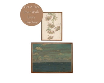Wall Art Set Of Two Vintage Seascape And Flower Print Printable Digital Download
