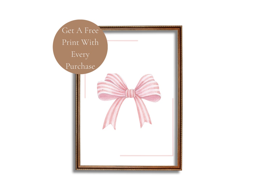 Croquette Pink Bow Wall Art, Pink Nursery and Girls Room Wall Print ...