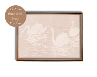 Blush Pink Nursery Swan Artwork, Little Girls Room Decor Printable Instant Digital Download