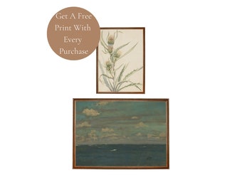 Wall Art Set Of Two Vintage Seascape And Floral Printable Digital Download Prints