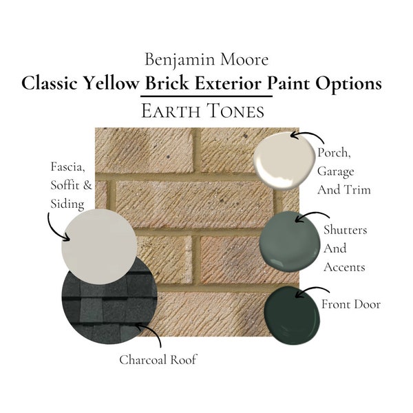 Beige Brick Exterior House Color Schemes Benjamin Moore Exterior Paint Palette Yellow Brick Coordinating Colors Instant Digital Download