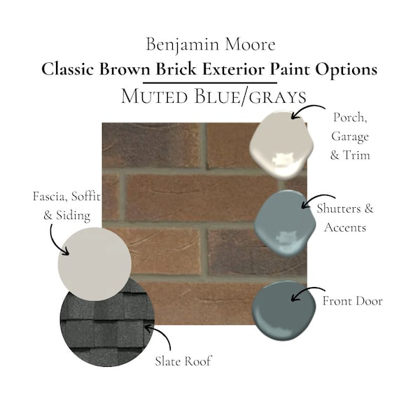 Dark Brown Brick Exterior House Color Schemes Benjamin Moore Paint Palette Brown Brick Coordinating Colors Instant Digital Download