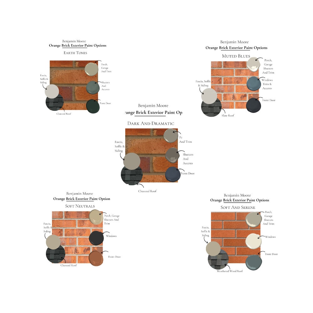 Orange Brick Exterior Benjamin Moore Paint Palette - 5 Cordinating ...