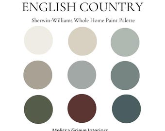 Engelsk stuga Sherwin Williams färgpalett Hela hemmet färgguide (digital nedladdning)